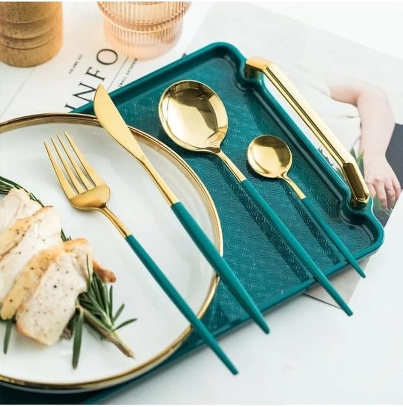 24-Piece Stainless Steel Flatware Set Ã¢â‚¬â€œ Green & Gold Cutlery for 6 Persons Ã¢â‚¬â€œ Includes Forks, Knives, Spoons Ã¢â‚¬â€œ Elegant Gift Box